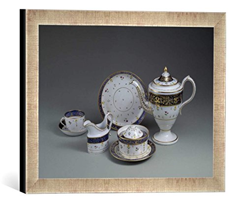 Gerahmtes Bild von 19. Jahrhundert Tee- u. Kaffeeservice/Porzellan, Spode, Kunstdruck im hochwertigen handgefertigten Bilder-Rahmen, 40x30 cm, Silber Raya von kunst für alle