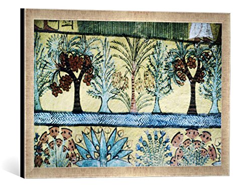 Gerahmtes Bild von Ägyptische Malerei Ägypten/Grab Sennedjem/Pflanzen/Wandmal, Kunstdruck im hochwertigen handgefertigten Bilder-Rahmen, 60x40 cm, Silber Raya von kunst für alle