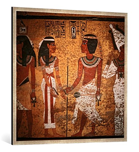 Gerahmtes Bild von Ägyptische Malerei TUT-anch-Amun und Ehefrau/Wandmalerei, Kunstdruck im hochwertigen handgefertigten Bilder-Rahmen, 100x100 cm, Silber Raya von kunst für alle