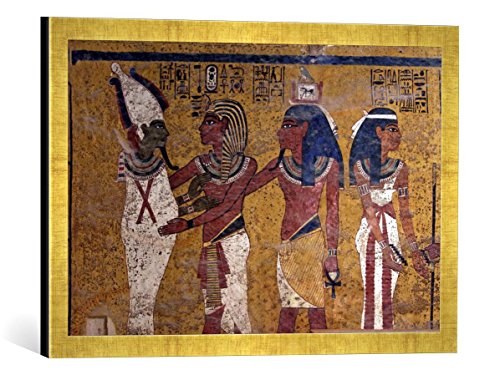 Gerahmtes Bild von Ägyptische Malerei TUT-anch-Amun und Osiris/Wandmalerei, Kunstdruck im hochwertigen handgefertigten Bilder-Rahmen, 60x40 cm, Gold Raya von kunst für alle
