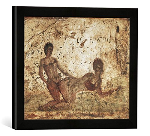Gerahmtes Bild von AKG Anonymous Erotische Szene/pompejan.Wandmal, Kunstdruck im hochwertigen handgefertigten Bilder-Rahmen, 40x30 cm, Schwarz matt von kunst für alle
