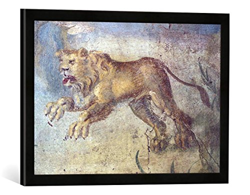Gerahmtes Bild von AKG Anonymous Pompeji, Casa M.L.Fronto, Löwe, Kunstdruck im hochwertigen handgefertigten Bilder-Rahmen, 60x40 cm, Schwarz matt von kunst für alle