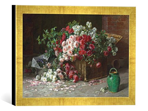 Gerahmtes Bild von Abbott Fuller Graves EIN Korb mit Rosen, Kunstdruck im hochwertigen handgefertigten Bilder-Rahmen, 40x30 cm, Gold Raya von kunst für alle