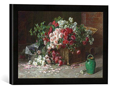 Gerahmtes Bild von Abbott Fuller Graves EIN Korb mit Rosen, Kunstdruck im hochwertigen handgefertigten Bilder-Rahmen, 40x30 cm, Schwarz matt von kunst für alle