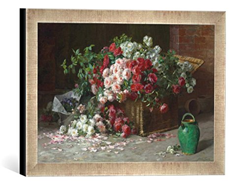 Gerahmtes Bild von Abbott Fuller Graves EIN Korb mit Rosen, Kunstdruck im hochwertigen handgefertigten Bilder-Rahmen, 40x30 cm, Silber Raya von kunst für alle