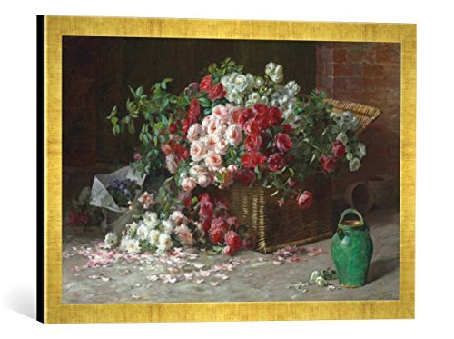 Gerahmtes Bild von Abbott Fuller Graves EIN Korb mit Rosen, Kunstdruck im hochwertigen handgefertigten Bilder-Rahmen, 60x40 cm, Gold Raya von kunst für alle