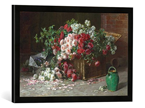 Gerahmtes Bild von Abbott Fuller Graves EIN Korb mit Rosen, Kunstdruck im hochwertigen handgefertigten Bilder-Rahmen, 60x40 cm, Schwarz matt von kunst für alle
