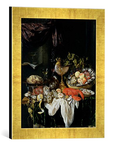 Gerahmtes Bild von Abraham Hendricksz Van Beyeren Stillleben mit Obst, Kunstdruck im hochwertigen handgefertigten Bilder-Rahmen, 30x40 cm, Gold Raya von kunst für alle
