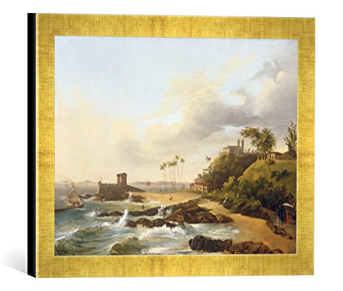 Gerahmtes Bild von Abraham-Louis Buvelot Küste von Bahia, Kunstdruck im hochwertigen handgefertigten Bilder-Rahmen, 40x30 cm, Gold Raya von kunst für alle