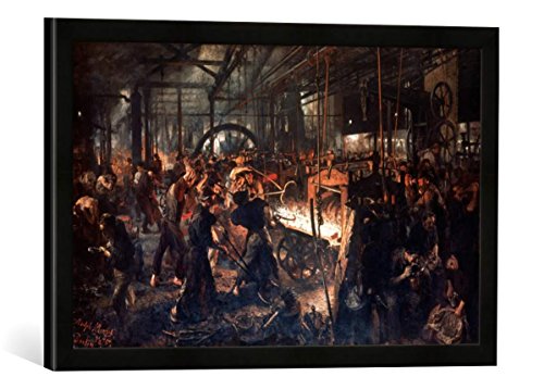 Gerahmtes Bild von Adolph von Menzel Eisenwalzwerk, Kunstdruck im hochwertigen handgefertigten Bilder-Rahmen, 60x40 cm, Schwarz matt von kunst für alle