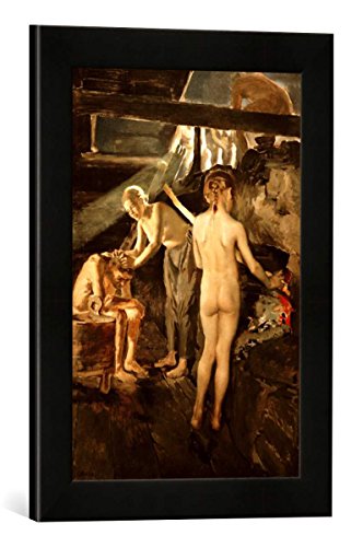 Gerahmtes Bild von Akseli Gallen-Kallela In der Sauna, Kunstdruck im hochwertigen handgefertigten Bilder-Rahmen, 30x40 cm, Schwarz matt von kunst für alle