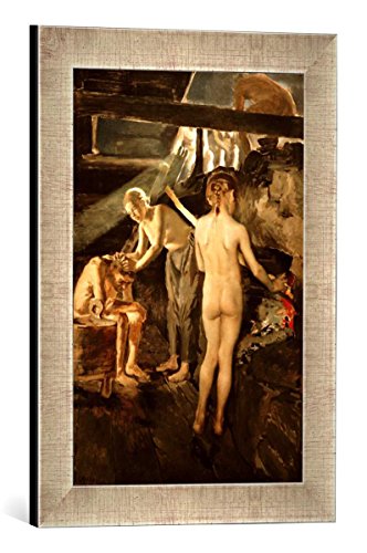 Gerahmtes Bild von Akseli Gallen-Kallela In der Sauna, Kunstdruck im hochwertigen handgefertigten Bilder-Rahmen, 30x40 cm, Silber Raya von kunst für alle