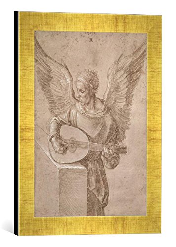 Gerahmtes Bild von Albrecht Dürer Angel Playing a lute, 1491", Kunstdruck im hochwertigen handgefertigten Bilder-Rahmen, 30x40 cm, Gold Raya von kunst für alle