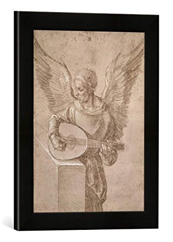Gerahmtes Bild von Albrecht Dürer Angel Playing a lute, 1491", Kunstdruck im hochwertigen handgefertigten Bilder-Rahmen, 30x40 cm, Schwarz matt von kunst für alle