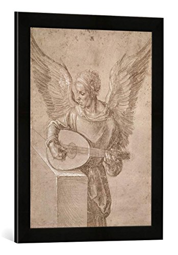 Gerahmtes Bild von Albrecht Dürer Angel Playing a lute, 1491", Kunstdruck im hochwertigen handgefertigten Bilder-Rahmen, 40x60 cm, Schwarz matt von kunst für alle