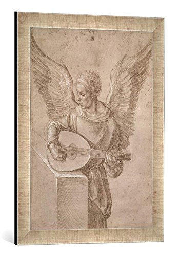 Gerahmtes Bild von Albrecht Dürer Angel Playing a lute, 1491", Kunstdruck im hochwertigen handgefertigten Bilder-Rahmen, 40x60 cm, Silber Raya von kunst für alle