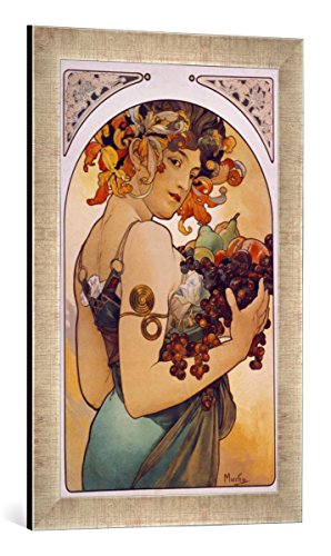 Gerahmtes Bild von Alfons Mucha Obst, Kunstdruck im hochwertigen handgefertigten Bilder-Rahmen, 40x60 cm, Silber Raya von kunst für alle