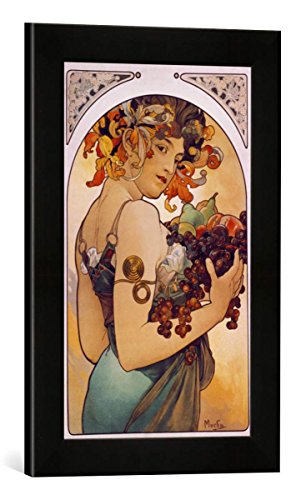 Gerahmtes Bild von Alfons Mucha Obst, Kunstdruck im hochwertigen handgefertigten Bilder-Rahmen, 30x40 cm, Schwarz matt von kunst für alle