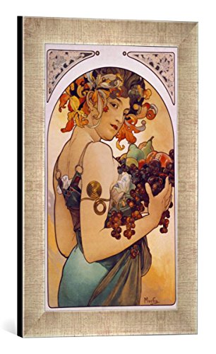 Gerahmtes Bild von Alfons Mucha Obst, Kunstdruck im hochwertigen handgefertigten Bilder-Rahmen, 30x40 cm, Silber Raya von kunst für alle