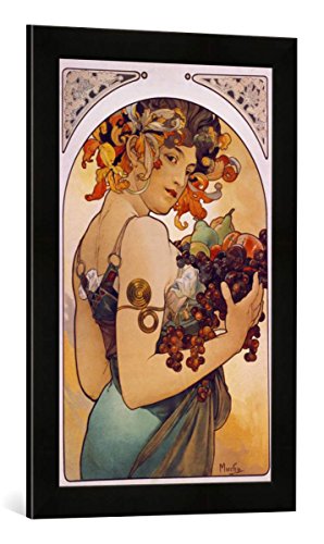 Gerahmtes Bild von Alfons Mucha Obst, Kunstdruck im hochwertigen handgefertigten Bilder-Rahmen, 40x60 cm, Schwarz matt von kunst für alle