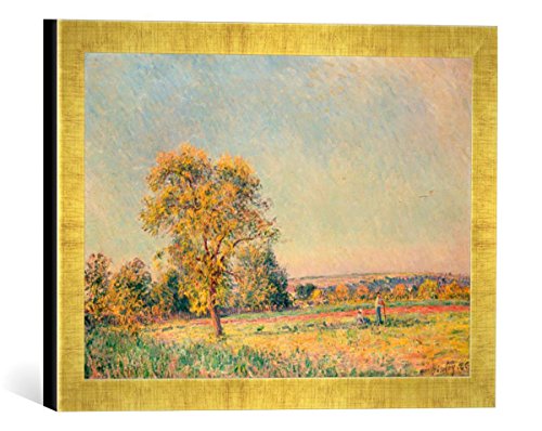 Gerahmtes Bild von Alfred Sisley Sommerlandschaft mit großem Baum, Kunstdruck im hochwertigen handgefertigten Bilder-Rahmen, 40x30 cm, Gold Raya von kunst für alle