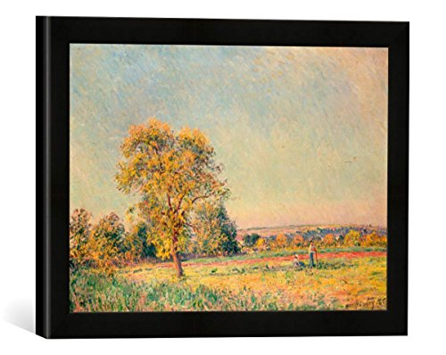 Gerahmtes Bild von Alfred Sisley Sommerlandschaft mit großem Baum, Kunstdruck im hochwertigen handgefertigten Bilder-Rahmen, 40x30 cm, Schwarz matt von kunst für alle