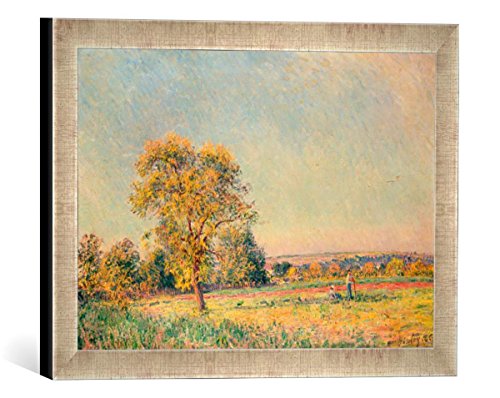 Gerahmtes Bild von Alfred Sisley Sommerlandschaft mit großem Baum, Kunstdruck im hochwertigen handgefertigten Bilder-Rahmen, 40x30 cm, Silber Raya von kunst für alle