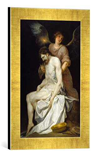 Gerahmtes Bild von Alonso Cano EIN Engel stützt den Leichnam Christi, Kunstdruck im hochwertigen handgefertigten Bilder-Rahmen, 30x40 cm, Gold Raya von kunst für alle