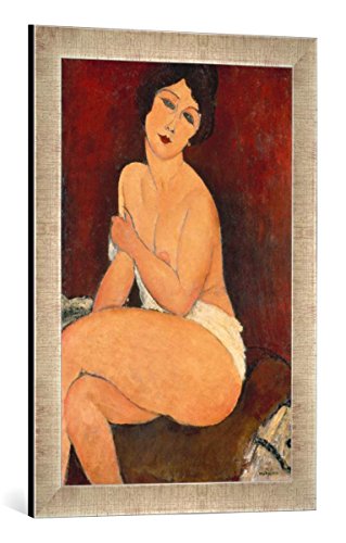 Gerahmtes Bild von Amadeo Modigliani Sitzender Akt auf einem Diwan, Kunstdruck im hochwertigen handgefertigten Bilder-Rahmen, 40x60 cm, Silber Raya von kunst für alle