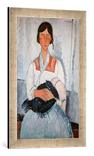 Gerahmtes Bild von Amadeo Modigliani Zigeunerfrau mit Kind, Kunstdruck im hochwertigen handgefertigten Bilder-Rahmen, 40x60 cm, Silber Raya von kunst für alle