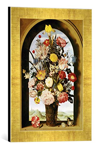 Gerahmtes Bild von Ambrosius Bosschaert Blumenstrauß im Fenster, Kunstdruck im hochwertigen handgefertigten Bilder-Rahmen, 30x40 cm, Gold Raya von kunst für alle