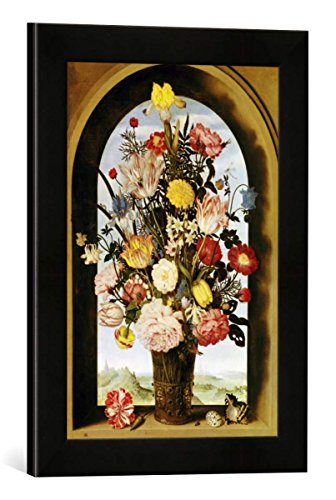 Gerahmtes Bild von Ambrosius Bosschaert Blumenstrauß im Fenster, Kunstdruck im hochwertigen handgefertigten Bilder-Rahmen, 30x40 cm, Schwarz matt von kunst für alle