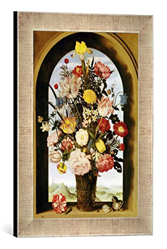 Gerahmtes Bild von Ambrosius Bosschaert Blumenstrauß im Fenster, Kunstdruck im hochwertigen handgefertigten Bilder-Rahmen, 30x40 cm, Silber Raya von kunst für alle