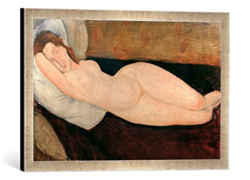 Gerahmtes Bild von Amedeo Modigliani A.Modigliani, Liegender Akt, Kunstdruck im hochwertigen handgefertigten Bilder-Rahmen, 60x40 cm, Silber Raya von kunst für alle