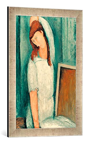 Gerahmtes Bild von Amedeo Modigliani Jeanne Hebuterne, Kunstdruck im hochwertigen handgefertigten Bilder-Rahmen, 40x60 cm, Silber Raya von kunst für alle