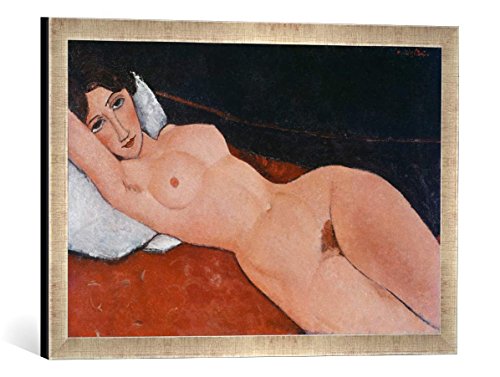 Gerahmtes Bild von Amedeo Modigliani Liegender Frauenakt auf weißem Kissen, Kunstdruck im hochwertigen handgefertigten Bilder-Rahmen, 60x40 cm, Silber Raya von kunst für alle