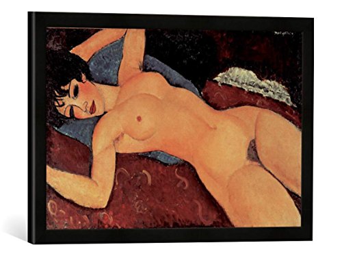 Gerahmtes Bild von Amedeo Modigliani Roter Frauenakt, Kunstdruck im hochwertigen handgefertigten Bilder-Rahmen, 60x40 cm, Schwarz matt von kunst für alle