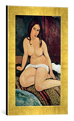 Gerahmtes Bild von Amedeo Modigliani Seated Nude, Kunstdruck im hochwertigen handgefertigten Bilder-Rahmen, 30x40 cm, Gold Raya von kunst für alle