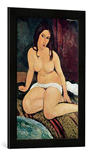 Gerahmtes Bild von Amedeo Modigliani Seated Nude, Kunstdruck im hochwertigen handgefertigten Bilder-Rahmen, 40x60 cm, Schwarz matt von kunst für alle