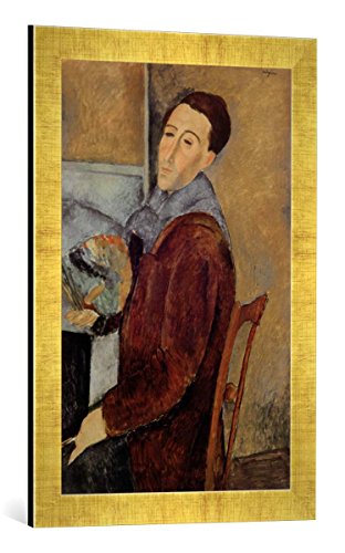 Gerahmtes Bild von Amedeo Modigliani Self Portrait, 1919", Kunstdruck im hochwertigen handgefertigten Bilder-Rahmen, 40x60 cm, Gold Raya von kunst für alle