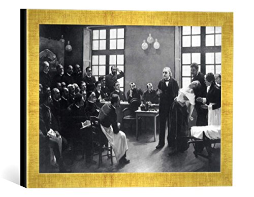 Gerahmtes Bild von André Brouillet A Clinical Lesson with Doctor Charcot at The Salpetriere, 1887", Kunstdruck im hochwertigen handgefertigten Bilder-Rahmen, 40x30 cm, Gold Raya von kunst für alle