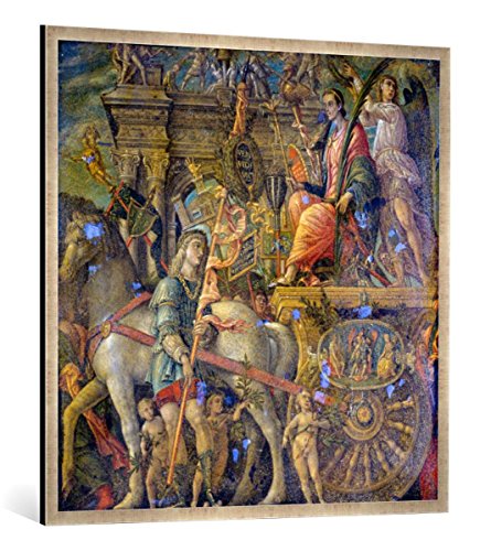 Gerahmtes Bild von Andrea Mantegna Triumphzug Caesars. (Kopie nach Gioc.Dondi). Bild IX, Kunstdruck im hochwertigen handgefertigten Bilder-Rahmen, 100x100 cm, Silber Raya von kunst für alle