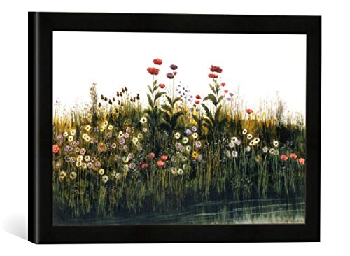 Gerahmtes Bild von Andrew Nicholl Poppies, Daisies and Thistles on a River Bank (Pair of 85964)", Kunstdruck im hochwertigen handgefertigten Bilder-Rahmen, 40x30 cm, Schwarz matt von kunst für alle
