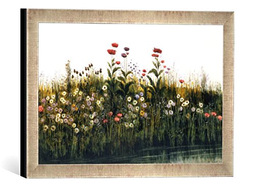 Gerahmtes Bild von Andrew Nicholl Poppies, Daisies and Thistles on a River Bank (Pair of 85964)", Kunstdruck im hochwertigen handgefertigten Bilder-Rahmen, 40x30 cm, Silber Raya von kunst für alle