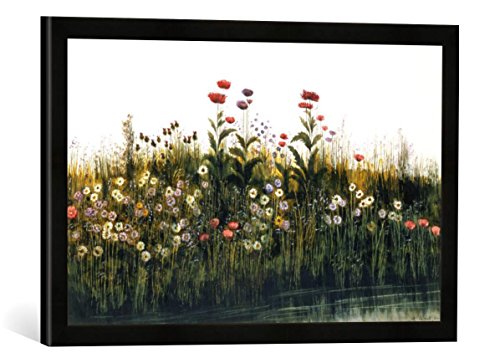 Gerahmtes Bild von Andrew Nicholl Poppies, Daisies and Thistles on a River Bank (Pair of 85964)", Kunstdruck im hochwertigen handgefertigten Bilder-Rahmen, 60x40 cm, Schwarz matt von kunst für alle