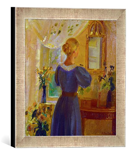 Gerahmtes Bild von Anna Ancher Frau vor dem Spiegel, Kunstdruck im hochwertigen handgefertigten Bilder-Rahmen, 30x30 cm, Silber Raya von kunst für alle