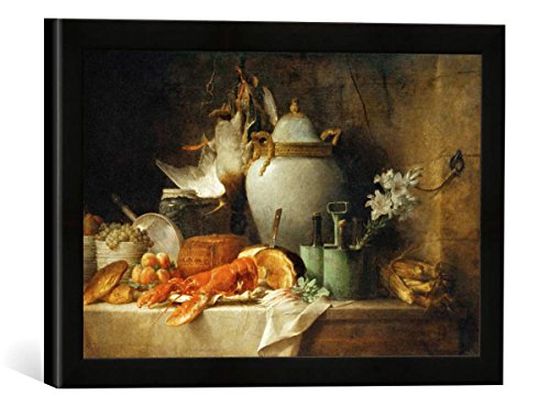 Gerahmtes Bild von Anne Vallayer-Coster Vase, homard, Fruits et gibier, Kunstdruck im hochwertigen handgefertigten Bilder-Rahmen, 40x30 cm, Schwarz matt von kunst für alle