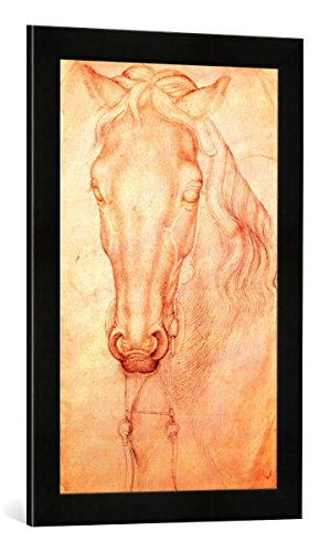 Gerahmtes Bild von Antonio Pisanello Head of a Horse, Kunstdruck im hochwertigen handgefertigten Bilder-Rahmen, 40x60 cm, Schwarz matt von kunst für alle