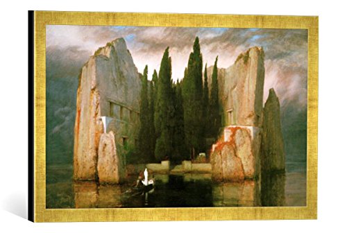 Gerahmtes Bild von Arnold Böcklin Die Toteninsel, Kunstdruck im hochwertigen handgefertigten Bilder-Rahmen, 60x40 cm, Gold Raya von kunst für alle