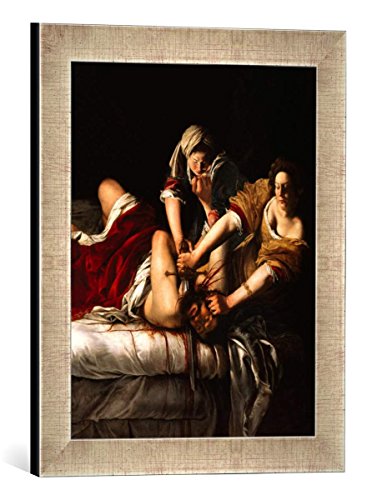 Gerahmtes Bild von Artemisia Gentileschi Judith und Holofernes, Kunstdruck im hochwertigen handgefertigten Bilder-Rahmen, 30x40 cm, Silber Raya von kunst für alle